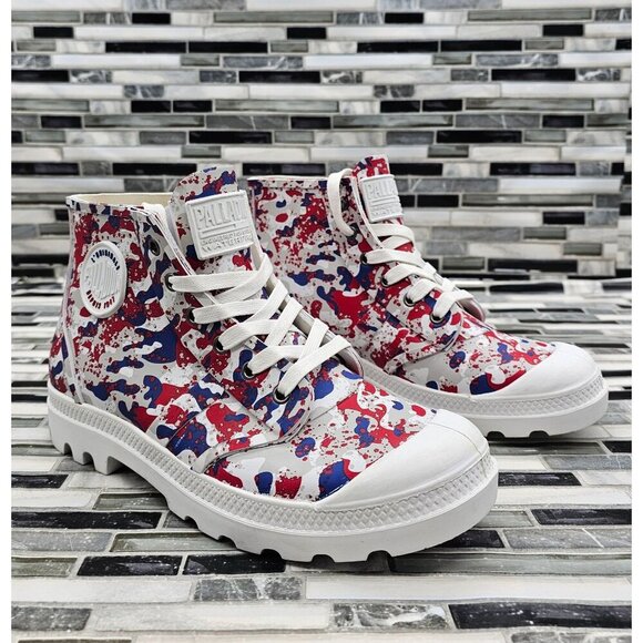 Palladium Pampa Hi White Camo French Unisex Combat Rain Boots - Picture 2 of 11